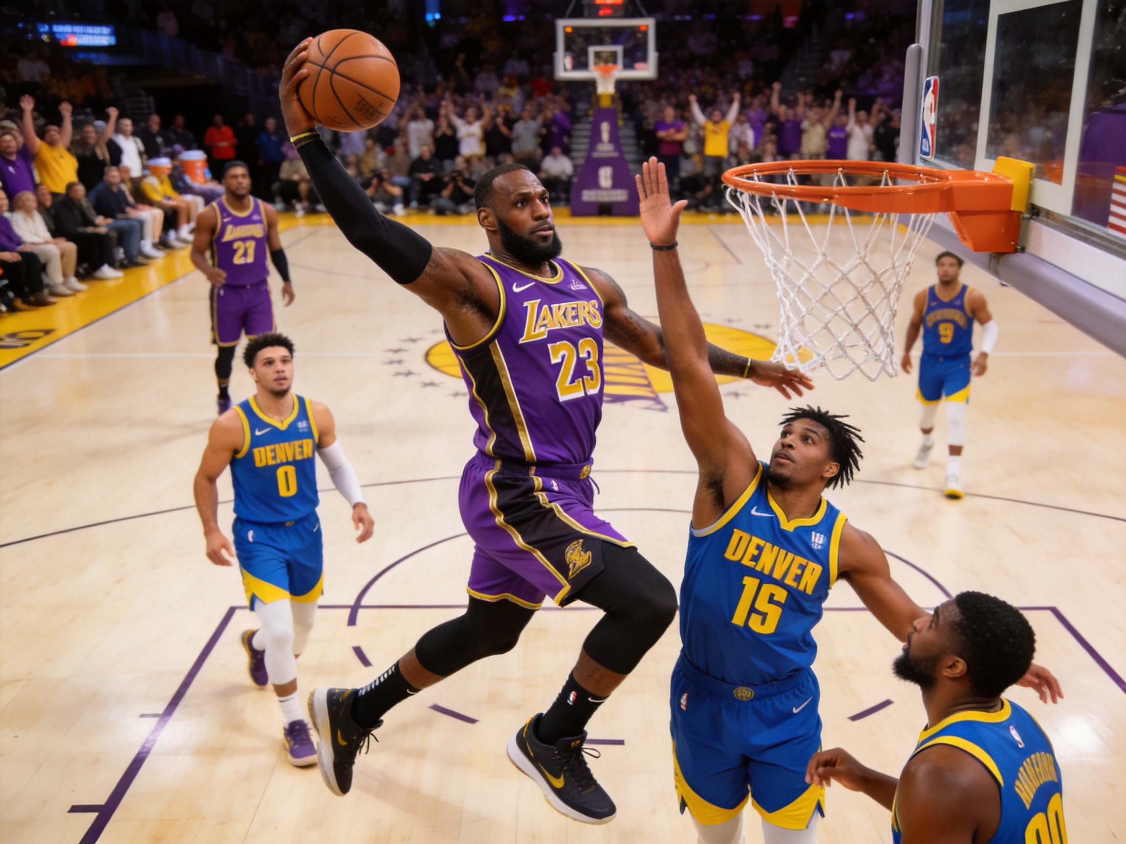 NBA季后赛湖人vs掘金战报配图